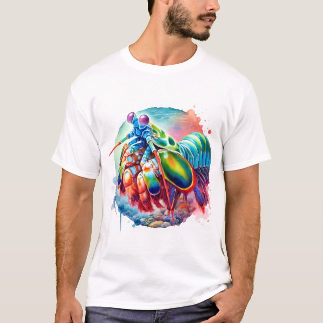 Camiseta Peacock Mantis Shrimp REF253 - Watercolor (Frente)