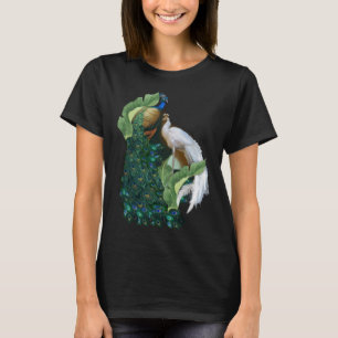 Camiseta Peacocks Reais, de cor branca e azul-esverdeada