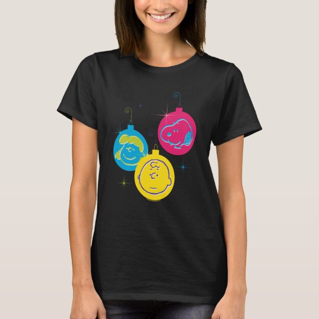 Camiseta Peanuts Baubles Trio de Natal (Frente)