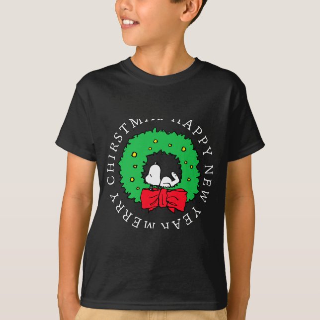 Camiseta Peanuts Christmas Wreath  (Frente)