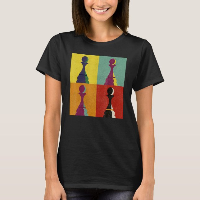 Camiseta Peão Peça de Jogo de Tabuleiro de Xadrez Xeque-Mat (Frente)