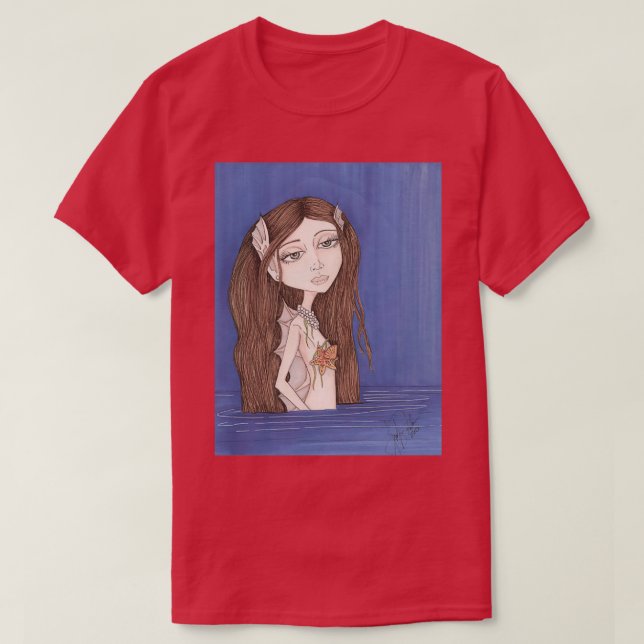 Camiseta Pearl Mermaid fantasy big eyes art (Frente do Design)