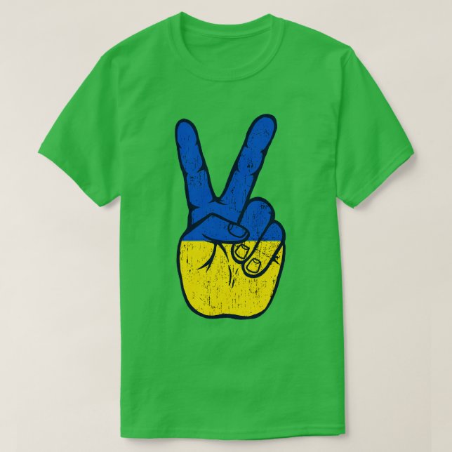 Camiseta PEASE FOR UCRÂNIA - Sinal de Mão (Frente do Design)