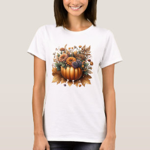 Camiseta Peça de Abóbora Floral com Flor de outono