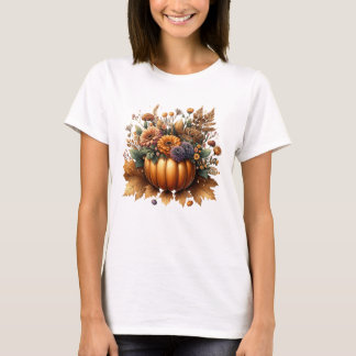 Camiseta Peça de Abóbora Floral com Flor de outono