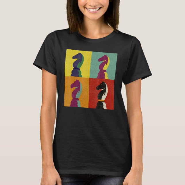 Camiseta Peça de Cavalo de Xadrez em Estilo Pop (Frente)
