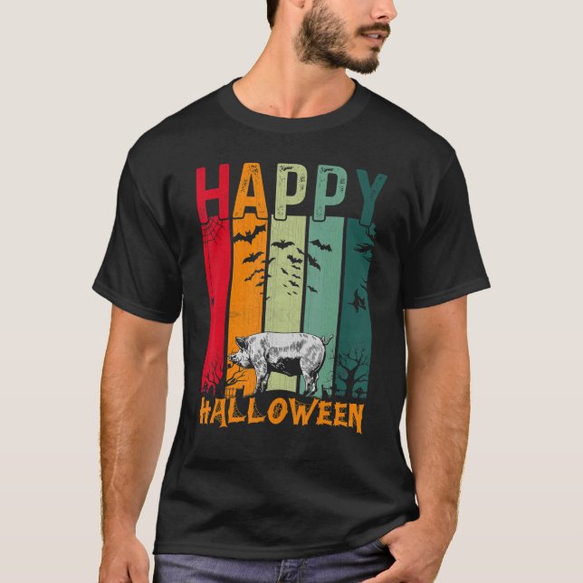 Camiseta Peça de Janto de Halloween para Meninos Porcos Est (Frente)