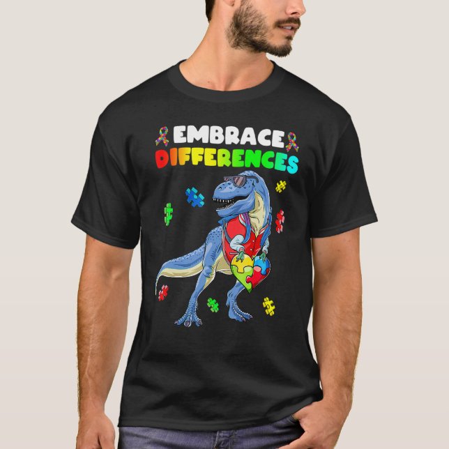 Camiseta Peça de Puzzle do Coração de Dinossauro Conscienti (Frente)