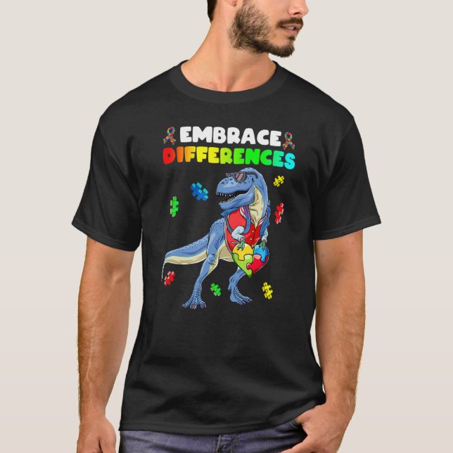 Camiseta Peça de Puzzle do Coração de Dinossauro Conscienti (Frente)