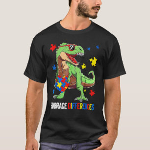 Camiseta Peça de Quebra-Cabeça Autismo T Rex Dinossauro Abr