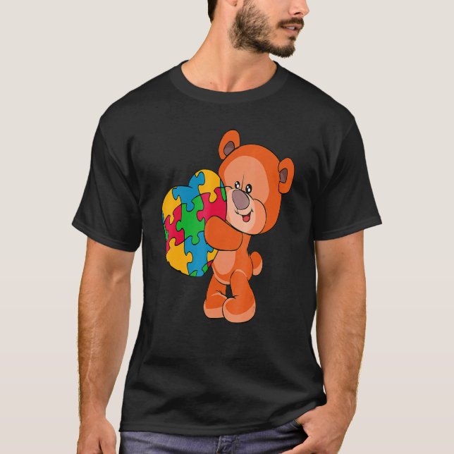 Camiseta Peça de Quebra-Cabeça Coração de Urso Conscientiza (Frente)