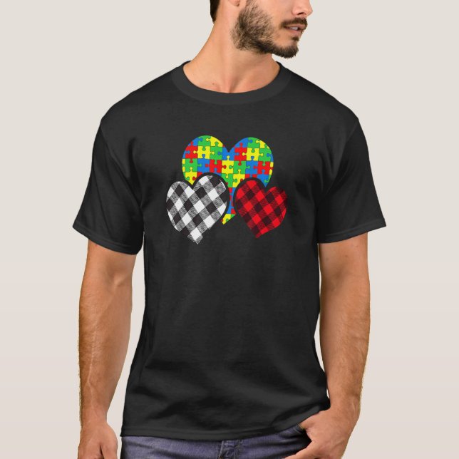 Camiseta Peça de Quebra-Cabeça Coração Fofo Plaid Búfalo Co (Frente)