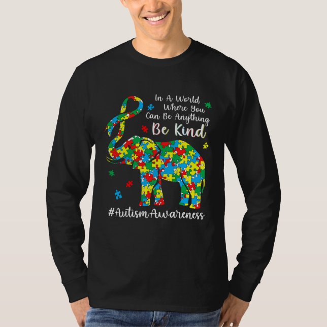 Camiseta Peça de Quebra-Cabeça de Elefante Mês de Conscient (Frente)