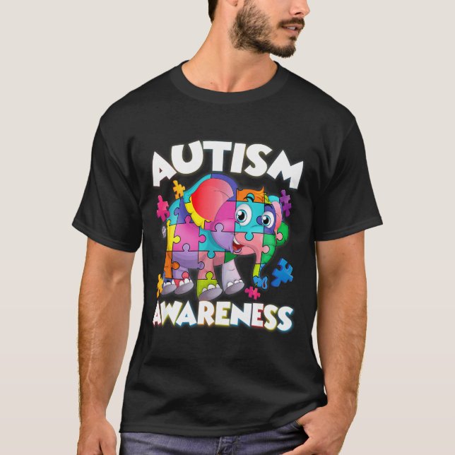 Camiseta Peça de quebra-cabeça de elefante mês de conscient (Frente)
