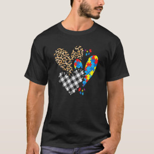 Camiseta Peça de Quebra-Cabeça do Coração Plaid Leopardo Bú