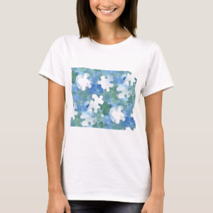 Camiseta Peça de Quebra-cabeça pintada de serra em azul e v