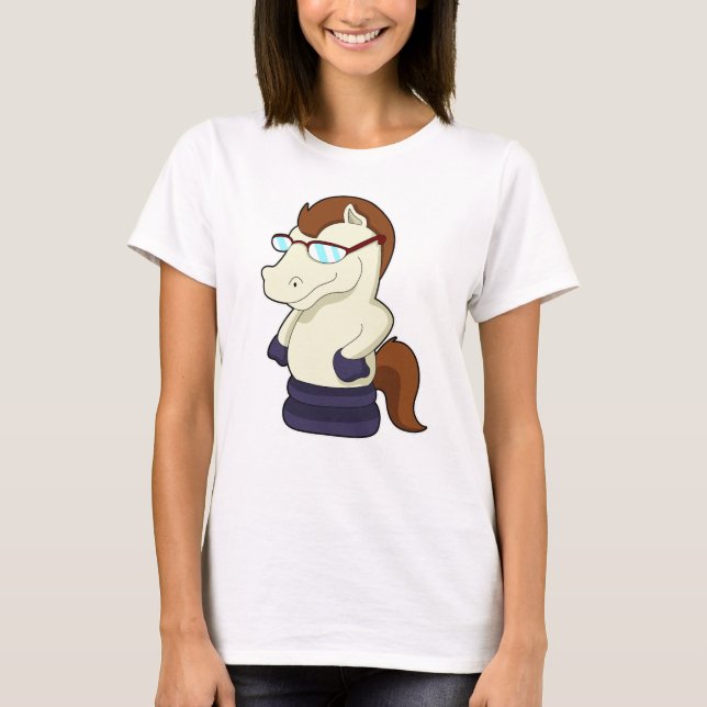 Camiseta Peça de xadrez Cavalo como Cavalo com Óculos Solar (Frente)