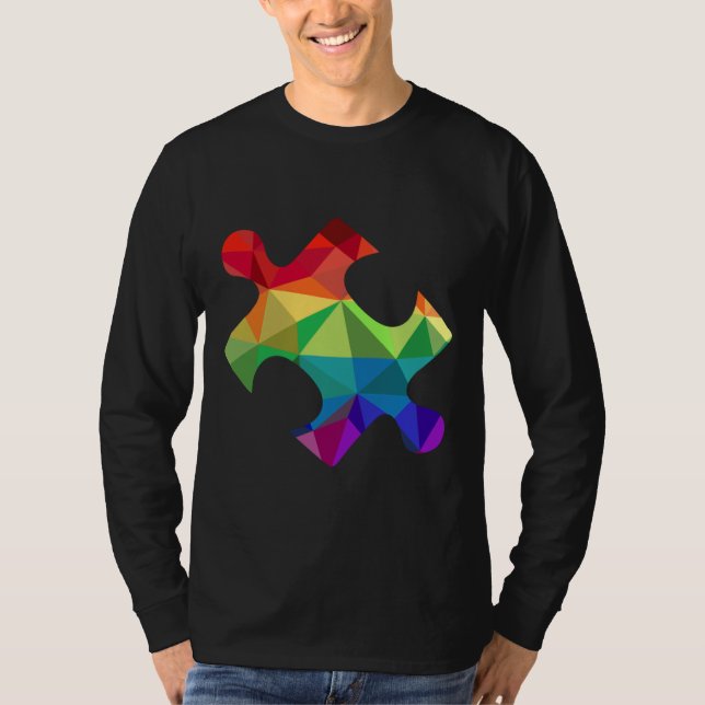 Camiseta Peça Quebra-cabeça Colorida Para Sensibilização Au (Frente)