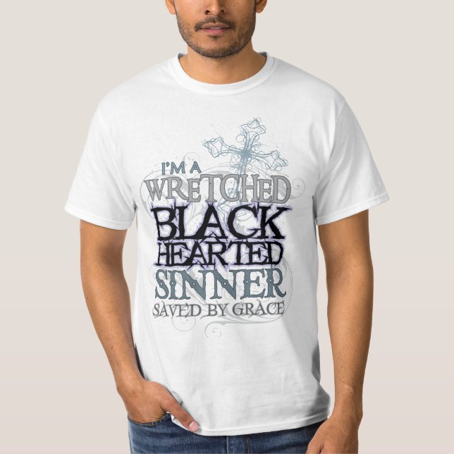 Camiseta pecador hearted preto miserável salvar pela (Frente)