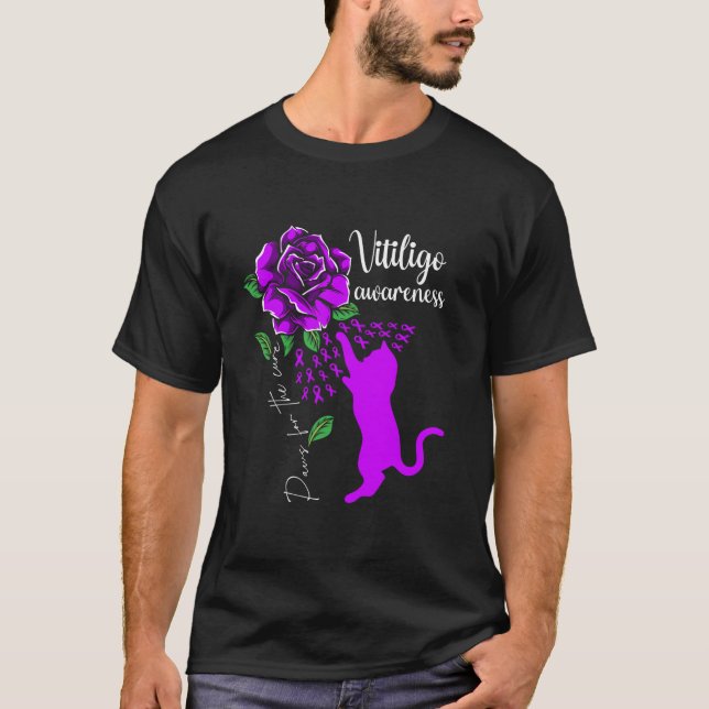 Camiseta Peças De Gato De Rosa Roxo Para O Awarene Cure Vit (Frente)