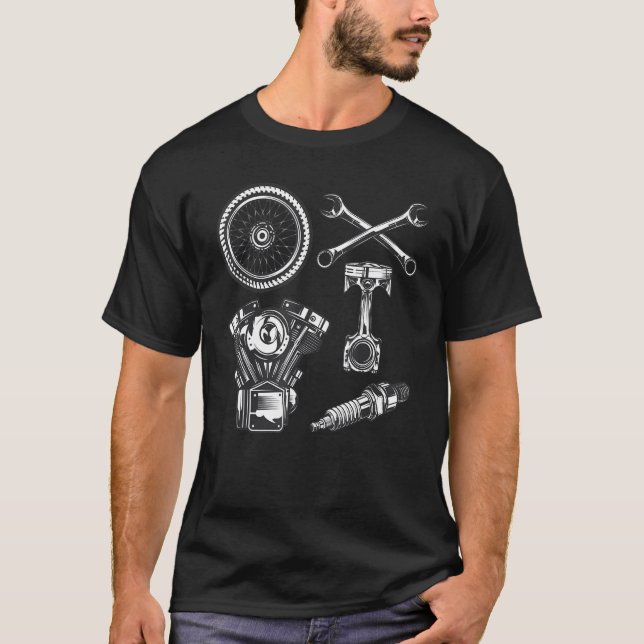Camiseta Peças De Motocicleta Para Garagem De Motocicletas  (Frente)