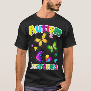 Camiseta Peças de Puzzle de Borboleta de Conscientização do
