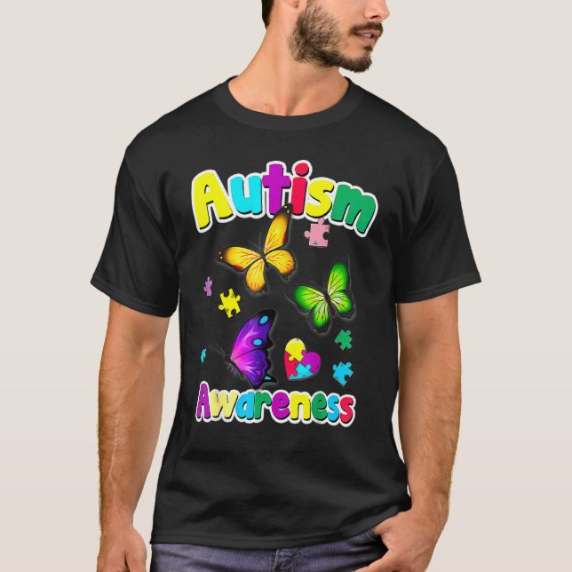 Camiseta Peças de Puzzle de Borboleta de Conscientização do (Frente)