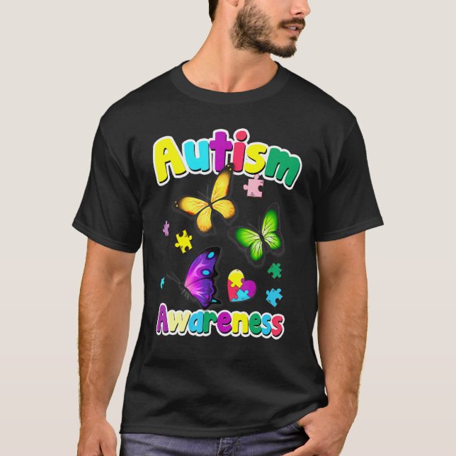 Camiseta Peças de Puzzle de Borboleta de Conscientização do (Frente)
