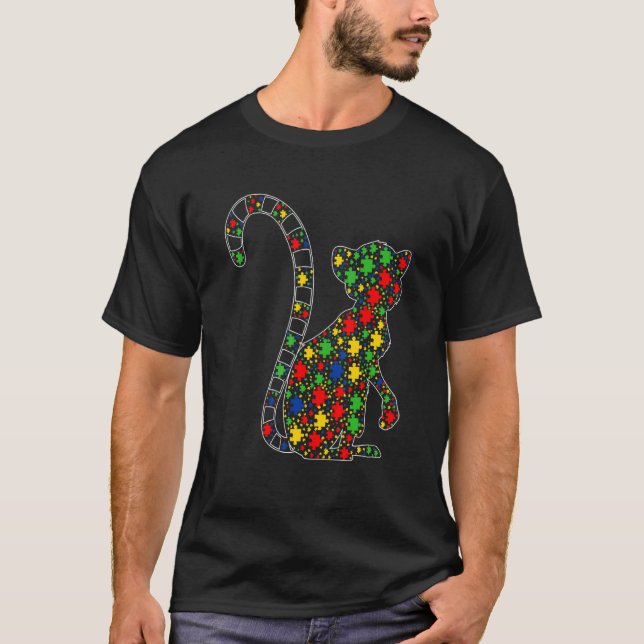 Camiseta Peças de Quebra-Cabeça de Animais Lêmures Conscien (Frente)