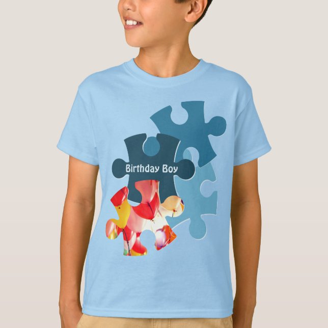 Camiseta Peças de Quebra-Cabeça Divertidas Aniversariante  (Frente)