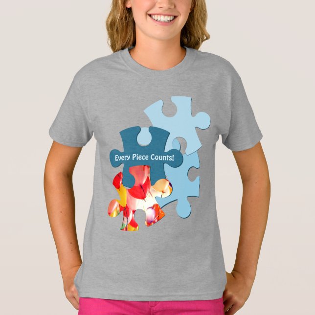 Camiseta Peças de Quebra-Cabeça Divertidas Imagem Cada Peça (Frente)