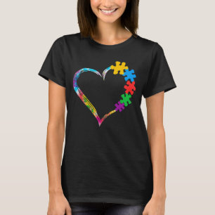 Camiseta Peças de Quebra-Cabeça do Coração de Amor Tie Dye 