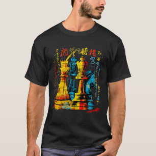 Camiseta Peças de Xadrez Abstratas Mandala Caligrafia Japon