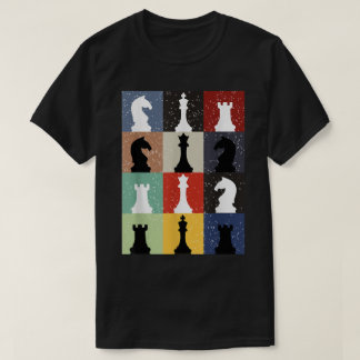 Camiseta Peças de Xadrez Coloridas em Design de Padrão Pop