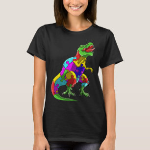 Camiseta Peças do Puzzle do Autismo Trex Dinossauro Conscie