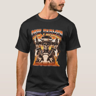 Camiseta Pecuária de Vaca Fazenda Fazendeiro Chamas Esquele