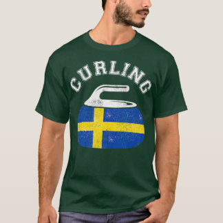 Camiseta Pedra de Curling com Sinalizador de Suecia Curling