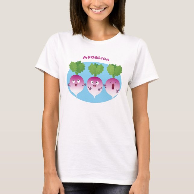 Camiseta Pedra de desenho animada de verduras e legumes (Frente)