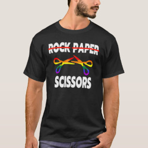 Camiseta Pedra em Papel Tesoura Orgulho Lésbico Arco-Íris L
