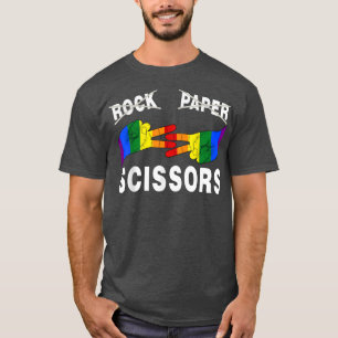 Camiseta Pedra em Papel Tesoura Orgulho Lésbico Arco-Íris L