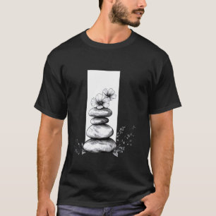 Camiseta Pedra Floral de Meditação Zen Desenhada à Mão em E
