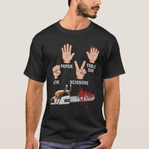 Camiseta Pedra Papel Tesoura Serra de Mesa Motosserra Marce