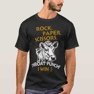 Camiseta Pedra Papel Tesoura Soco na Garganta Eu Venci Vaca