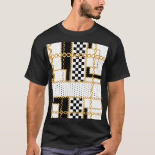 Camiseta Pedras preciosos, correntes douradas, padrão sem s