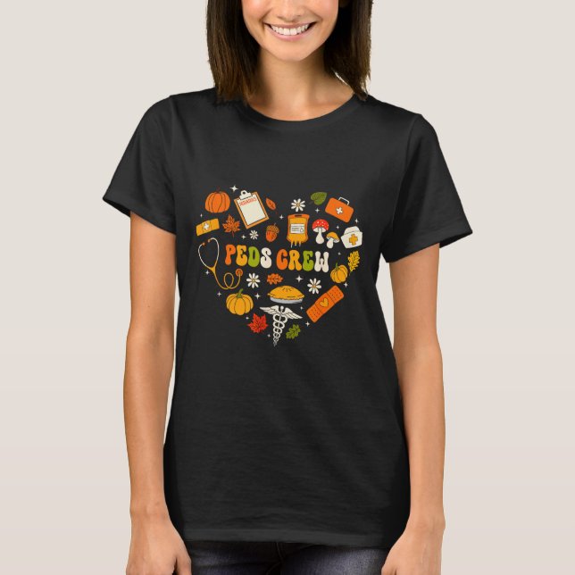 Camiseta Peds Crew Nurse Fall Heart Pediatric Pumpkin Thank (Frente)