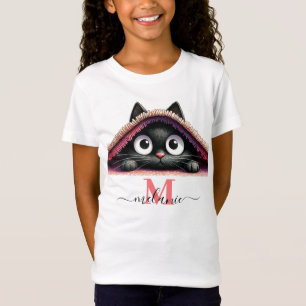 Camiseta Peek-a-Boo Kitten Script Name Monograma Girls'