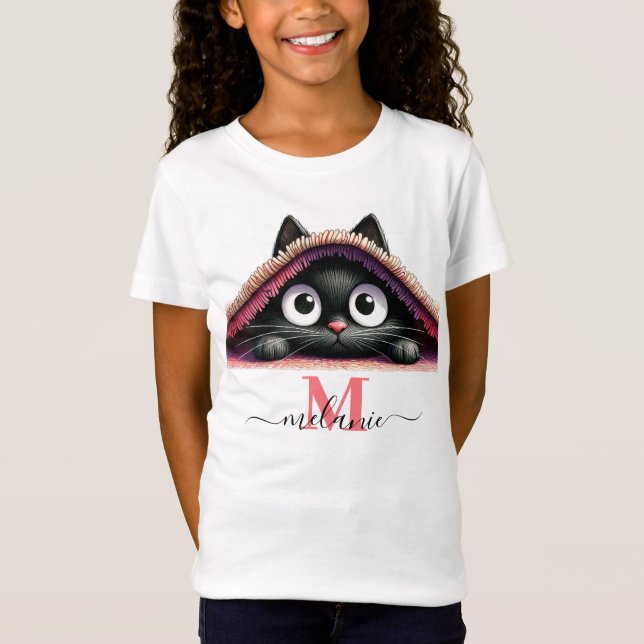 Camiseta Peek-a-Boo Kitten Script Name Monograma Girls' (Frente)