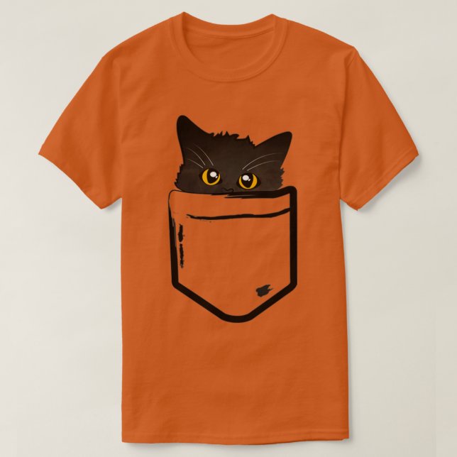 Camiseta Peekaboo Black Pocket Kitten (Frente do Design)
