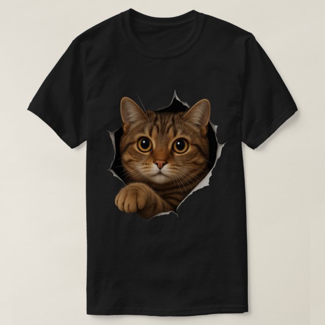 Camiseta Peekaboo Cat Design - Arte de Gatinho de Ilusões e (Frente do Design)