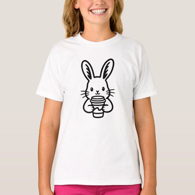 Camiseta Peeking Bunny with Coffee Cup (Frente)
